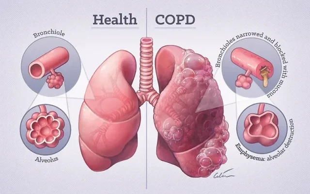 Hình minh họa: Phổi khỏe mạnh và phổi bị COPD