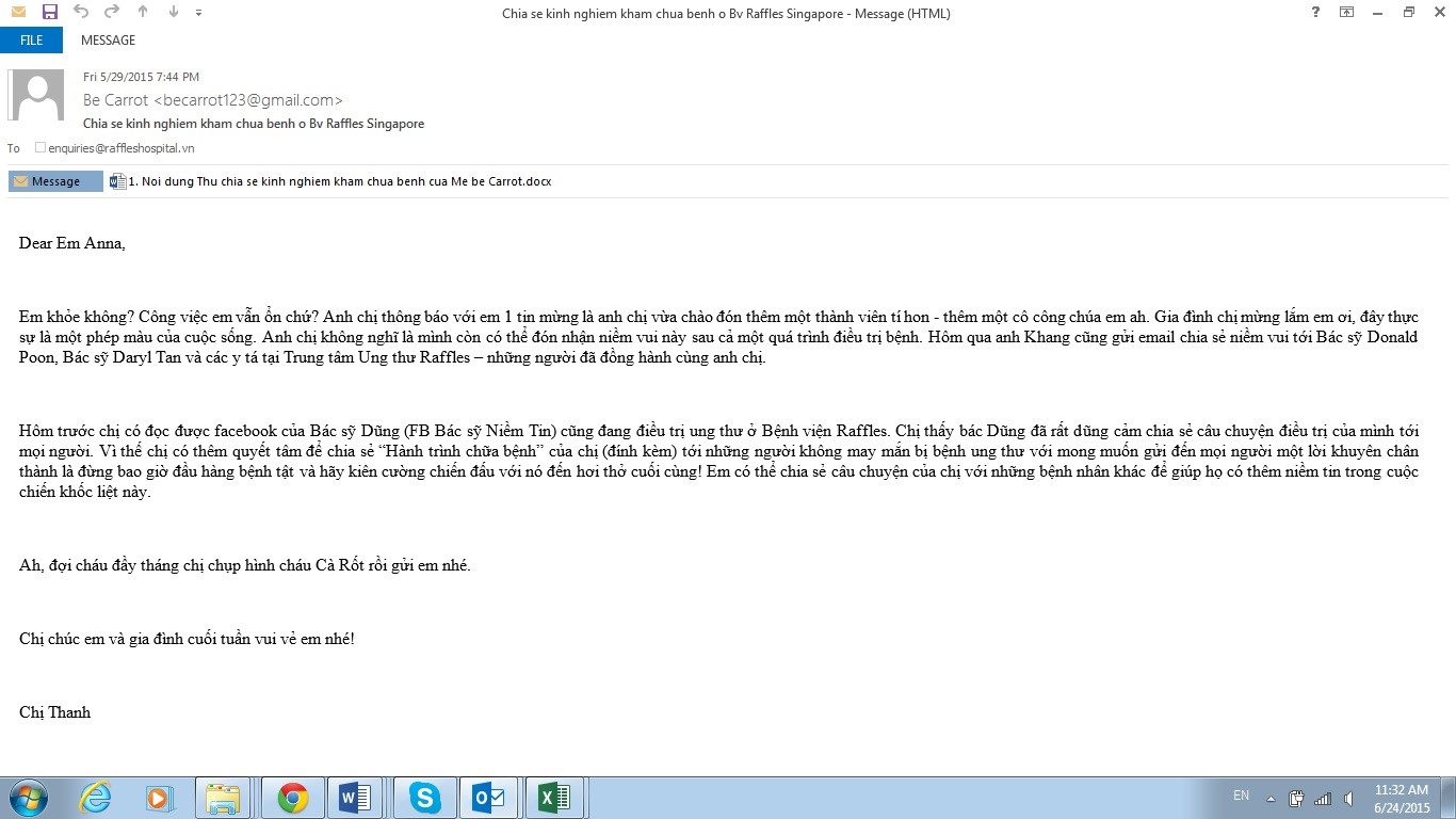 Tâm thư chia sẻ hành trình chữa bệnh ung thư máu (ung thư bạch cầu) của bệnh nhân đã điều trị thành công tại bệnh viện Raffles Hospital